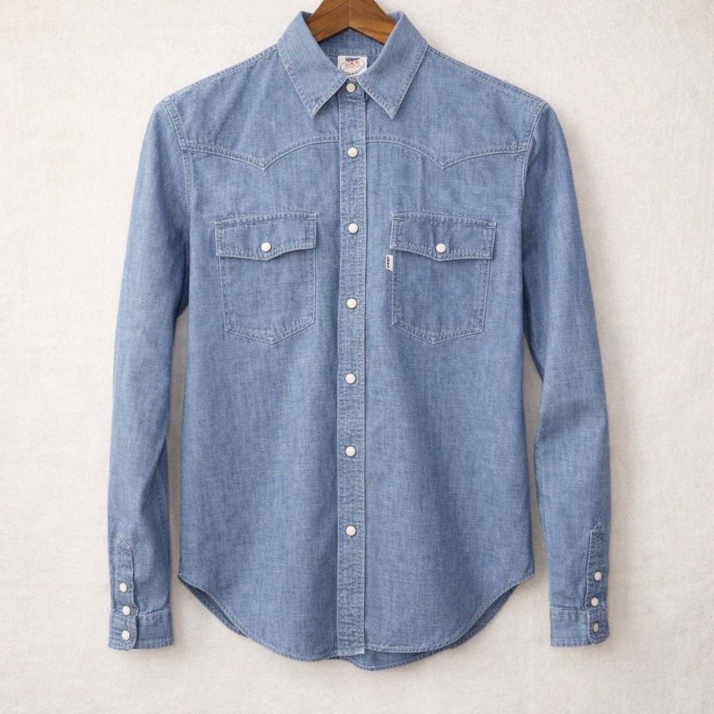 Vintage 1980 USA Olympic Games Denim Western Longhorn‎ Pearl Snap Shirt Modern S